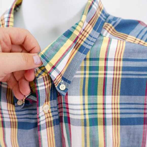 Tommy Hilfiger Plaid Short Sleeve Plaid Button Down 2XL Blue White Green Yellow - Picture 2 of 11